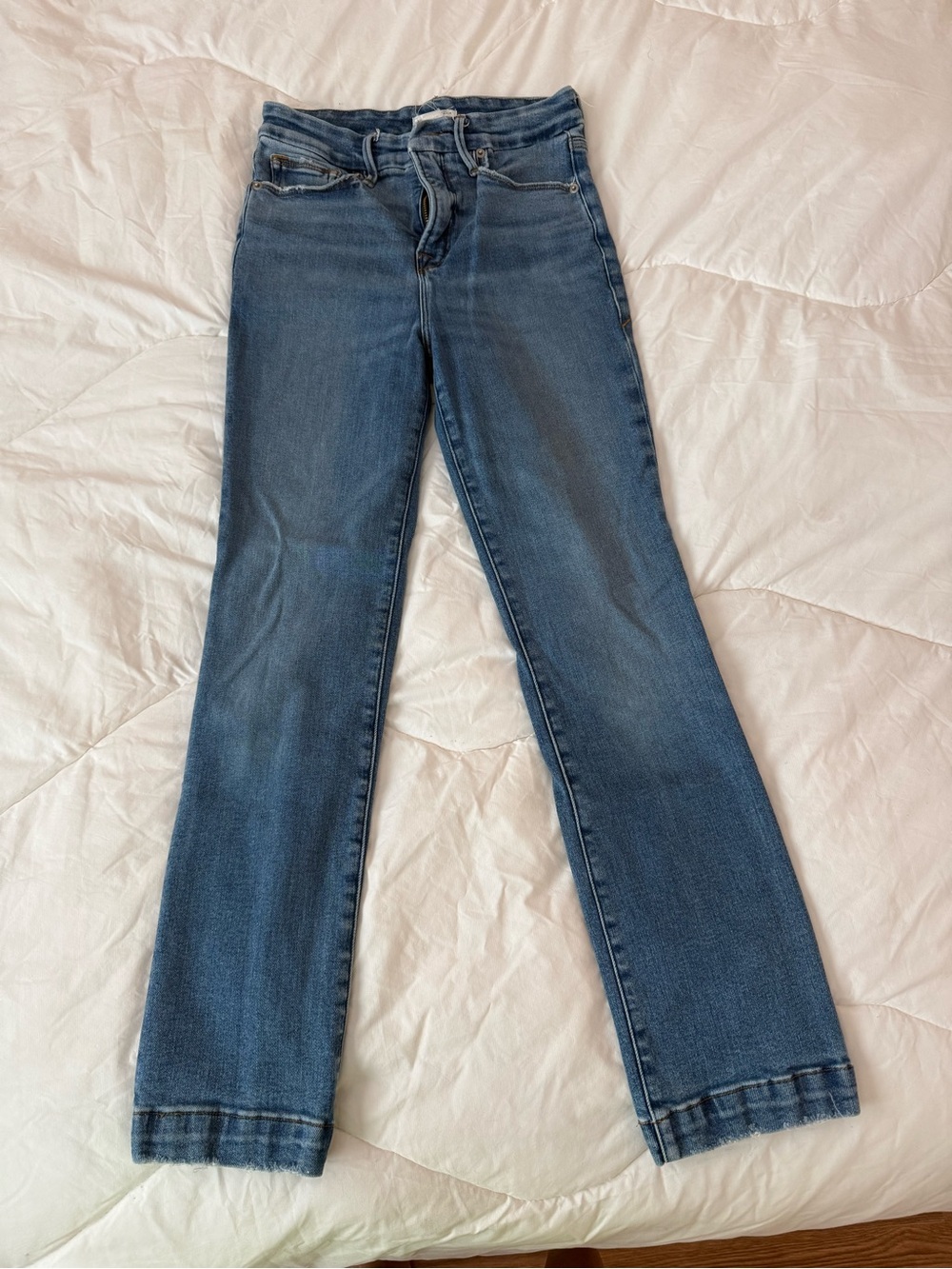 Good American Classic Mid-Blue Women's good legs Straight-Leg Jeans - crop ankle